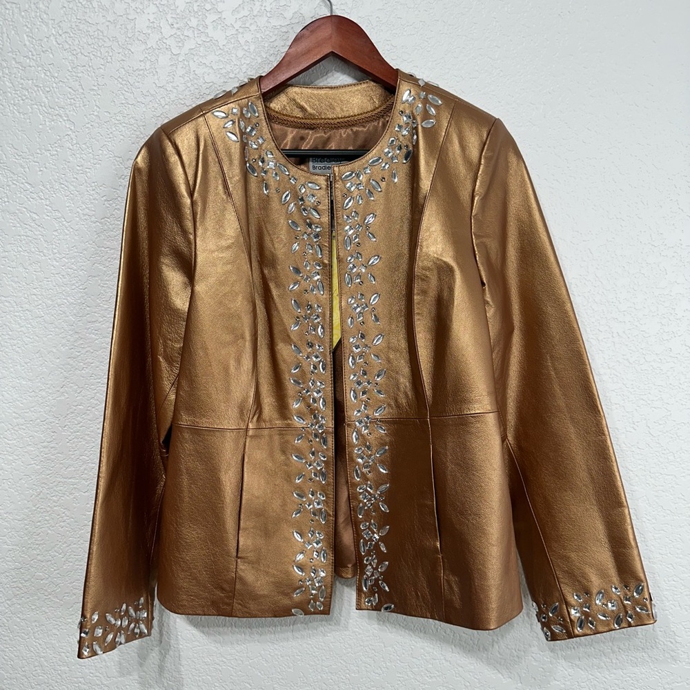 Bradley Bayou Genuine Leather Jacket Bejeweled Brown Women’s Size Medium